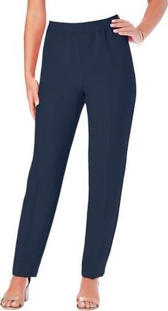 Roaman's Plus Size Classic Bend Over Structured Straight Leg Pull On Pant in Navy at Nordstrom, Size 14