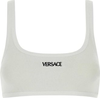 Versace White Logo Embroidery Ribbed Bra