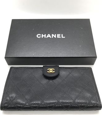 Chanel Black Quilted Leather Long Womens Wallet (Pre-Owned)