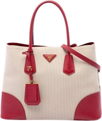 Prada Pre-owned Canvas Satchel - Dames - Vintage Shopper - Rood - ONE Size - Leer - Vintage