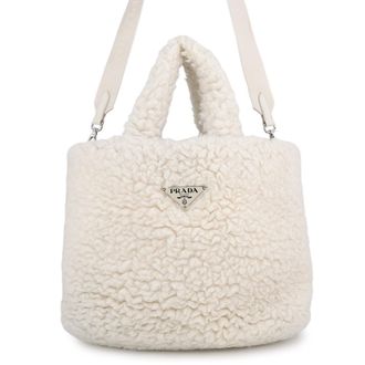 Prada White Cashmere Wool Handbag Tote Bag (Pre-Owned)