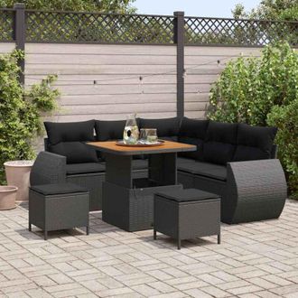 vidaXL Conjunto De Sof&aacute; De Jard&iacute;n 8 Pcs Negro Rat&aacute;n Sint&eacute;tico Vidaxl