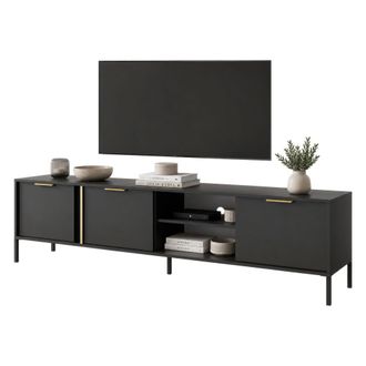 Dmora Mueble Para Tv Kalasose, 3 Estantes, 3 Puertas, 6 Compartimentos, 203x40x53h Cm, Negro