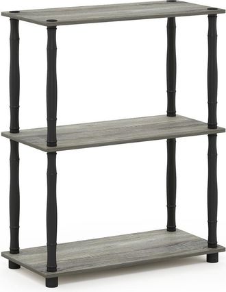 Furinno Turn-N-Tube 3-Tier Compact Multipurpose Shelf Display Rack with Classic Tube, French Oak Grey/Black