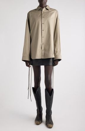 Balenciaga Lace-Up Detail Oversize Cotton Gabardine Button-Up Shirt in 9506 Sand Beige at Nordstrom, Size 10 Us