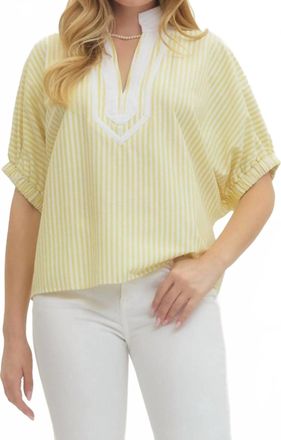 Entro Striped Short Dolman Sleeve Top In Yellow
