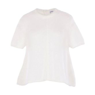 Loewe Round-neck Knitwear, female, White, Size: S Short Sleeve Sweater in Mohair Blend