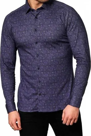 DeSoto Patterned Button Down Knit Shirt In Blue
