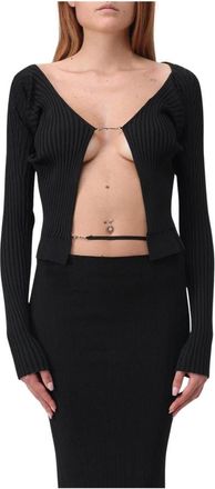 Jacquemus Truien & Vesten, Dames, Zwart, M, Polyester, Rib Knit Chain Cardigan