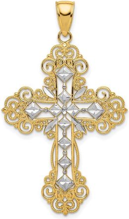 Diamond2Deal 10k Yellow Gold Rhodium Polished & Textured Diamond Pattern Cross Pendant
