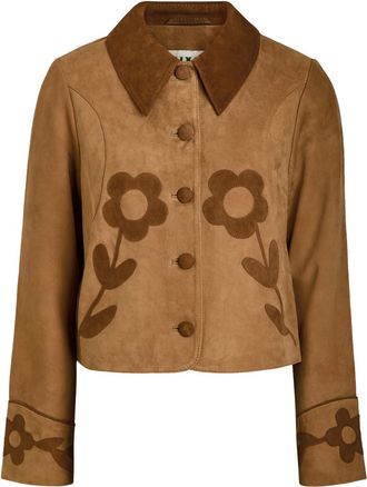 Rixo Rixo Dionne Floral Cropped Suede Jacket - Tan - 16 (UK 16 / XL)