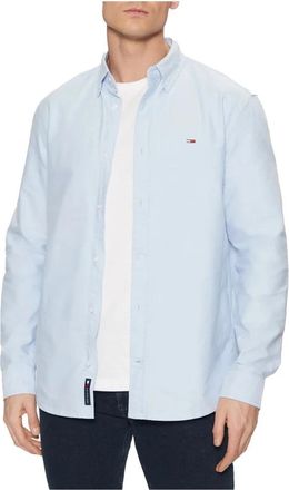Tommy Jeans Blauw Logo Katoenen Overhemd - Heren - Casual Overhemden - Blauw - S - Katoen - Overhemden