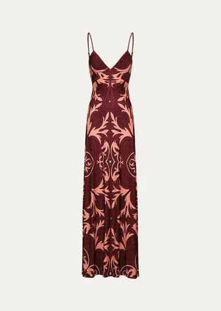 Johanna Ortiz Nuestra Tierra Ruched V-Neck Sleeveless Maxi Dress