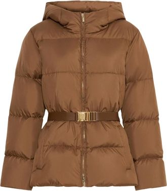 Max Mara Chaqueta corta de plum&oacute;n con capucha y cintur&oacute;n - Jackets - Mujer - Marr&oacute;n - XL