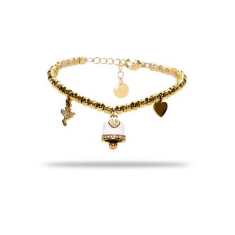Freddy Bracciale in Acciaio Gold a sfere con charms bianco e strass