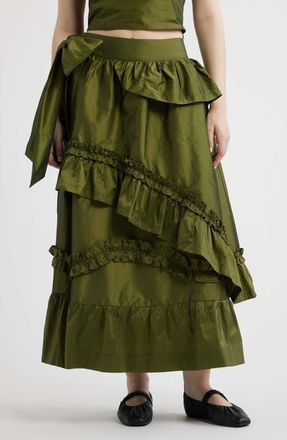 Damson Madder Constance Ruffle Detail Skirt in Olive at Nordstrom, Size 16 Us