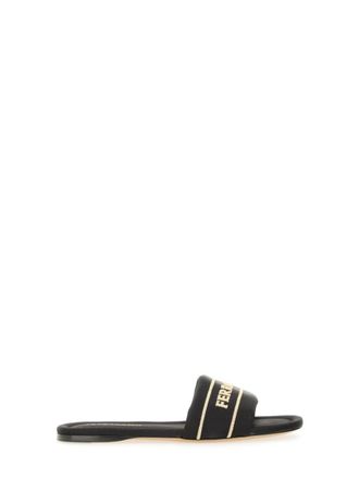 Ferragamo Black Logo Slide Sandals