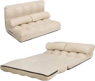 Costway Costway Sof&aacute; De Suelo Regulable, Sof&aacute; Cama Plegable En 6 Posiciones Y Revestimiento Removible, Duradero Y Estable En Ante Con 2 Cojines, Para Dormitor