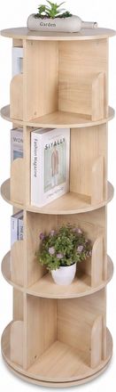 Relaxdays Relaxdays Estanter&iacute;a Giratoria 16 Compartimentos, 128x40 Cm, 4 Niveles, Para Libros Y Dvd, Color Natural