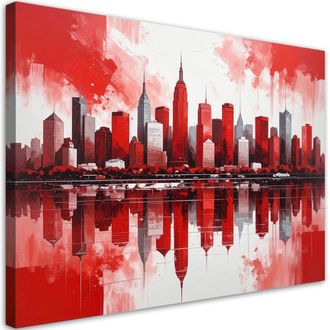 Feeby Cuadro En Lienzo, Edificios Urbanos Rojos Imitaci&oacute;n Pintura, 120x80