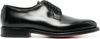 Santoni Gepolijste leren Derby schoenen - Heren - Nette schoenen - Zwart - 42 1/2 EU - Leer - Schoenen