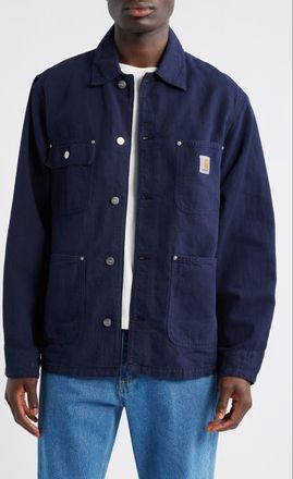 Carhartt Work in Progress Walter Cotton & Linen Canvas Chore Coat in Dark Navy (Garment Dyed) at Nordstrom, Size Xx-Large