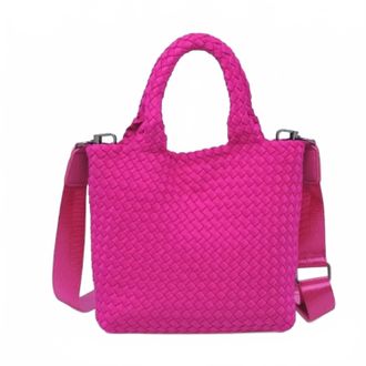 Sol and Selene Womens Skys The Limit Woven Small Neoprene Crossbody Tote Bag In Fuchsia
