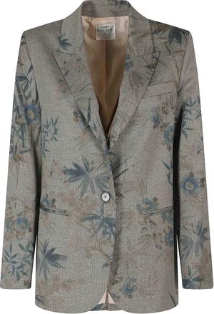 Forte_Forte Jassen, Dames, Grijs, S, Le Bambou Secret Print Chevron Blazer
