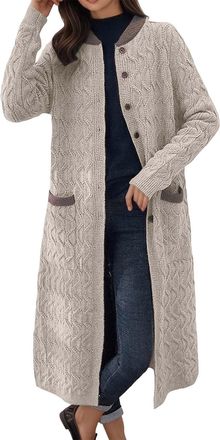 Generic Longline Cardigans for Women UK Lightweight Open Front Sweater Coat with Pockets Button Down Long Knitted Cardigan Calf-Length Oversized Casual Outwea
