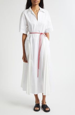 Plan C Relaxed Belted Cotton Dress in Optical White at Nordstrom, Size 10 Us