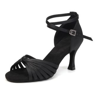 Generic Womens Latin Dance Shoes Womens Latin Dance Shoes Satin Open Toe Heels Ballroom Salsa Bachata Tango Practice Party Performance Dancing Black 5 UK Comf