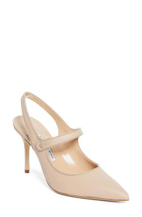 Manolo Blahnik Camparisli Pointed Toe Mary Jane Slingback Pump in Beige at Nordstrom, Size 11.5Us