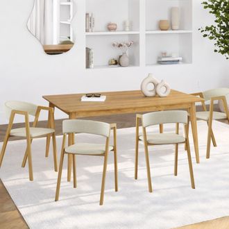 IDMarket Lote De 4 Sillas Camille De Tela Beige Y Metal Efecto Madera Con Reposabrazos