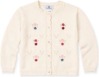 Florence Eiseman Sweater with Hand Embroidered Flowers in Ivory at Nordstrom, Size 24M