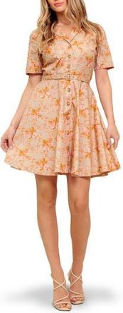 Flying Tomato Floral Short Sleeve Fit & Flare Shirtdress in Taupe at Nordstrom Rack, Size Medium