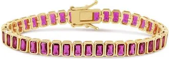 SHYMI Emerald Cut Simulated Ruby Tennis Bracelet in Gold/pink at Nordstrom