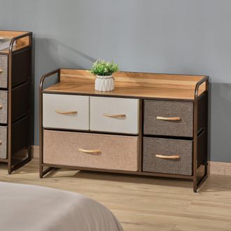 HOMCOM 5-Drawer Dresser - Linen Fabric Chest of Drawers - Dresser Tower Unit for Bedroom Hallway Entryway - Storage Organizer with Steel Frame Wooden Top Dra