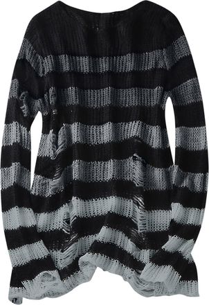 Generic Goth WomenS Striped Asymmetrical Collar Flare Sleeve Sweater Lightweight Jumpers For Women Uk Plus Size Loose Pullover Sweater Casual Knitted Sweaters
