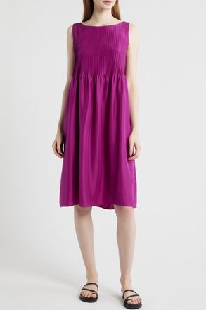 Eileen Fisher Pleated Silk Dress in Berry Bloom at Nordstrom, Size Xx-Small
