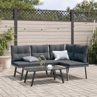 vidaXL Bancos De Jard&iacute;n Cojines 2 Pzas Acero Recubrimiento Polvo Negro Vidaxl