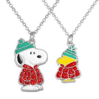 Peanuts Snoopy & Woodstock Necklace Set, 2-Piece, Silver-Tone in Multicolor at Nordstrom