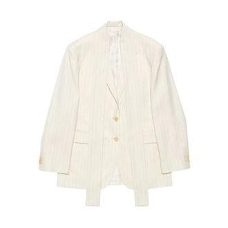 Acne Studios Blazers, female, Beige, Size: XS Pinstripe Blazer with Scarf