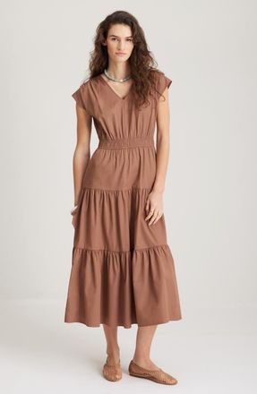 Nordstrom Tiered Poplin Maxi Dress in Brown Nut at Nordstrom, Size Xx-Small