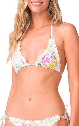 PQ Swim Kyle Lace Trim Bikini Top in Light Blue Floret at Nordstrom, Size Medium