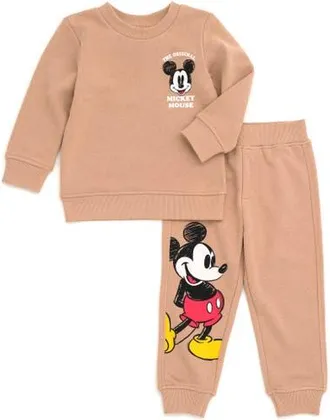 Disney Mickey Mouse Fleece Sweatshirt and Pants Set in Mickey Pluto Brown at Nordstrom, Size 24M