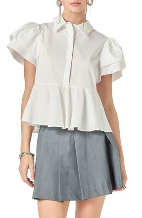 English Factory Woven Peplum Shirt in White at Nordstrom, Size X-Small