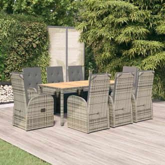 vidaXL Set Comedor Jard&iacute;n 9 Pzas Y Cojines Rat&aacute;n Sint&eacute;tico Gris Vidaxl