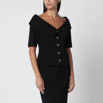 Alessandra Rich Off-Shoulder Black Wool Cr&ecirc;pe Jacket