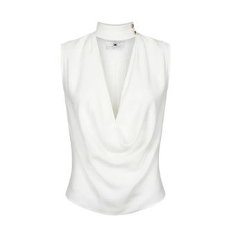 Elisabetta Franchi Sleeveless Tops, female, Beige, Size: L Viscose Georgette Top