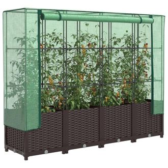 Berkfield Home Raised Bed with Greenhouse Cover Rattan Look 160x40x138 cm in Brown | Size: 160 x 40 x 138 cm